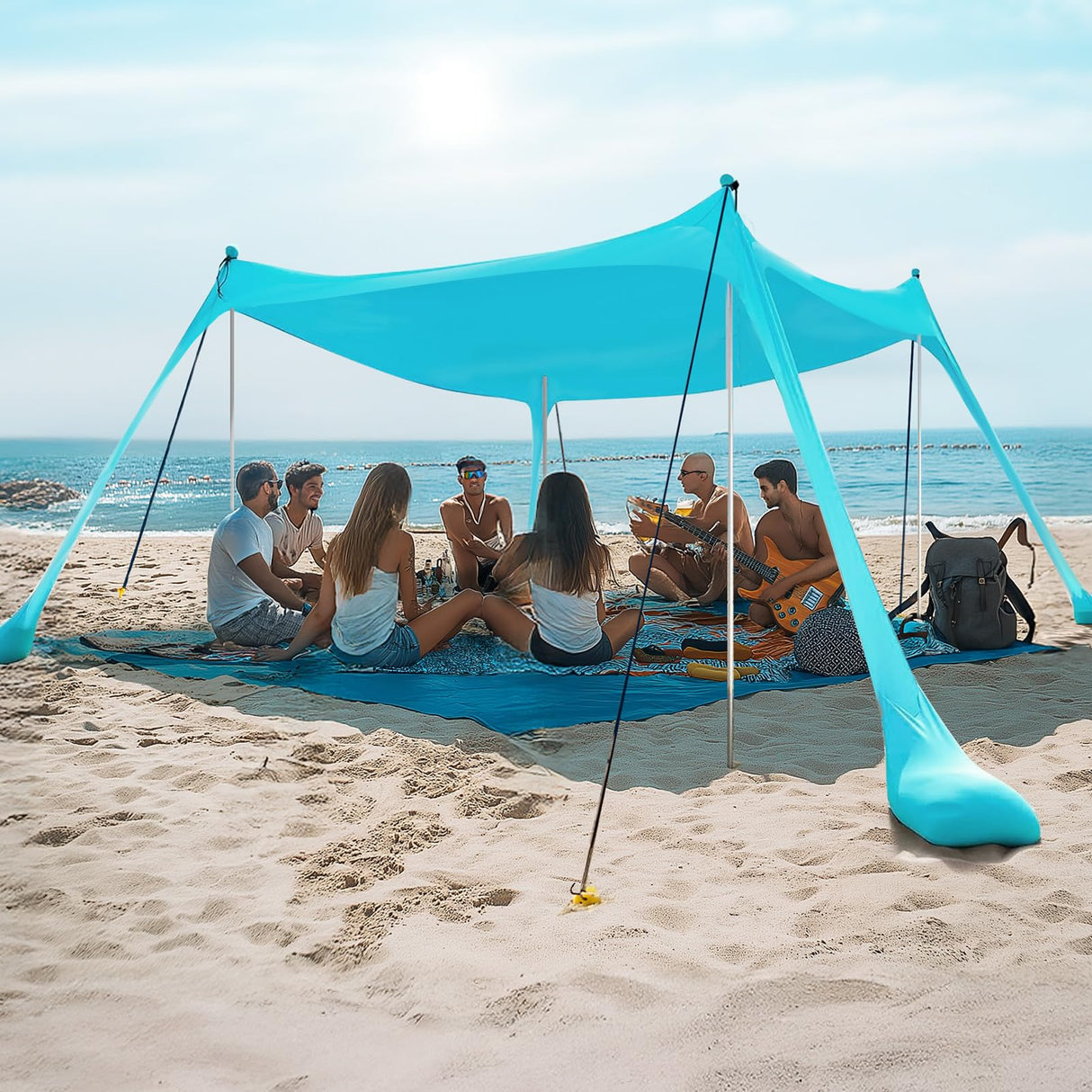 WILDPATH Beach Tent Sun Shelter 10 x 10FT, UPF 50+ Protection Beach Shade Canopy with 8 Sandbags, Eazy Up Portable Canopy Tent for Beach, Camping, Fishing, Backyard WILDPATH