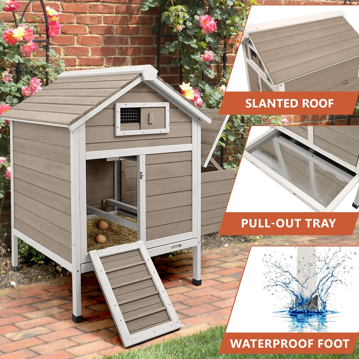 Magazoopet Large Chicken House Outdoor with 2 Nesting Box, Small Wood Chicken Coop Hen House with Removable Trays, Ramp, Outdoor Indoor Rabbit Hutch Poultry Cage (32" L x 23.6" W x 36.6" H) Magazoopet