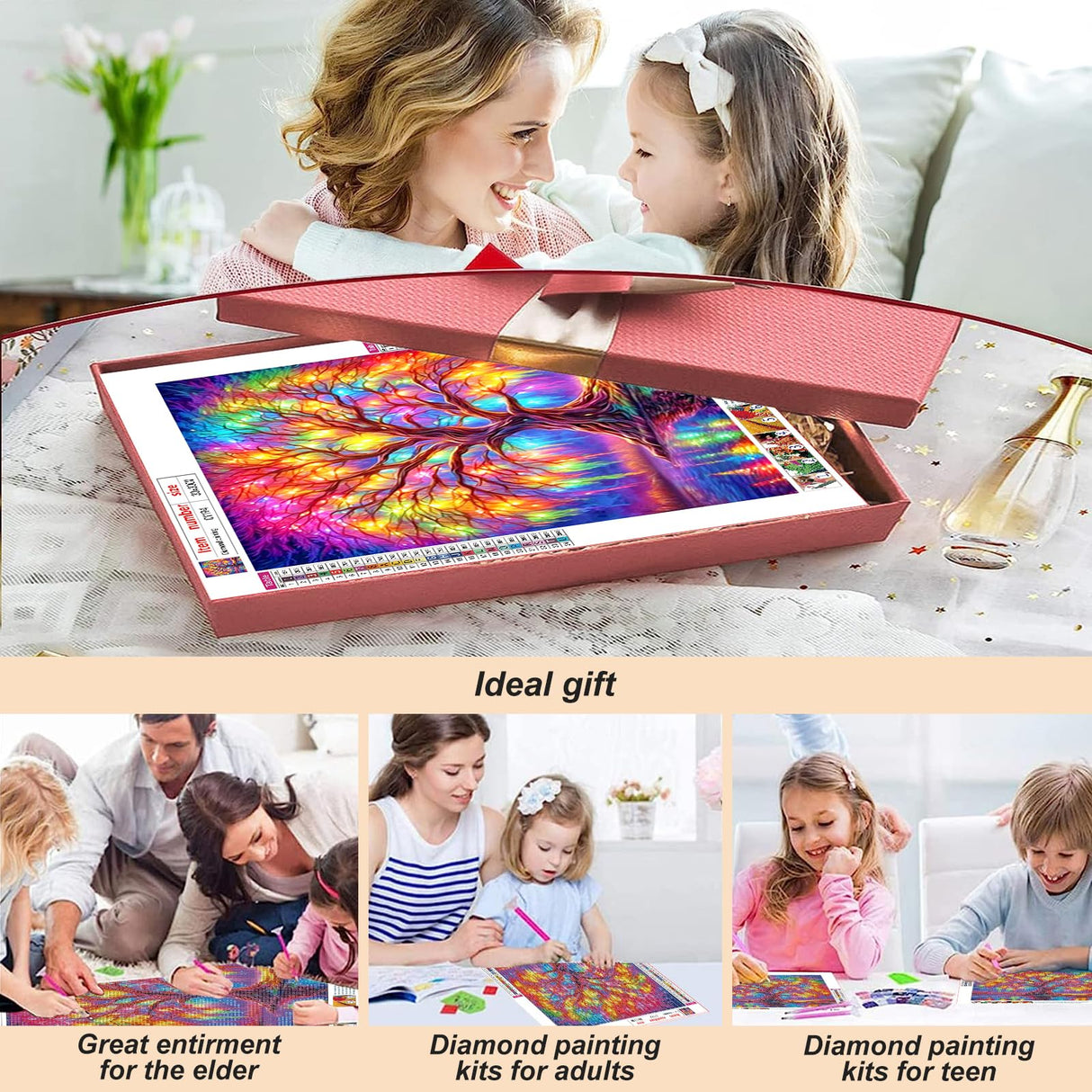 Stalente Diamond Painting Kits for Adults, 5D DIY Diamond Art Kits for Beginners Round Full Drill Diamond Painting for Home Wall Decoration Gift 12×12inch, Tree of Life Stalente