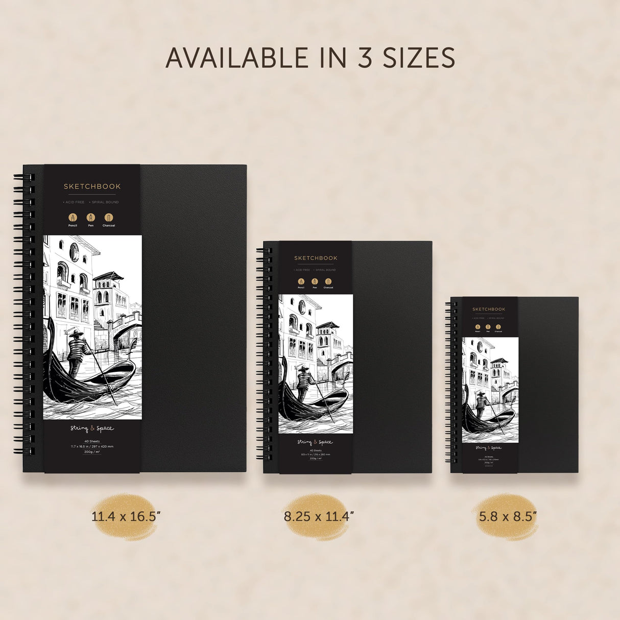 Artist’s Sketchbook Hardcover – 200GSM Very Thick Paper – Spiral Sketch Book for Drawing and Mixed Media – Sketch Pad, Art Book - 5.8 x 8.5, 40 Sheets / 80 Pages String & Space