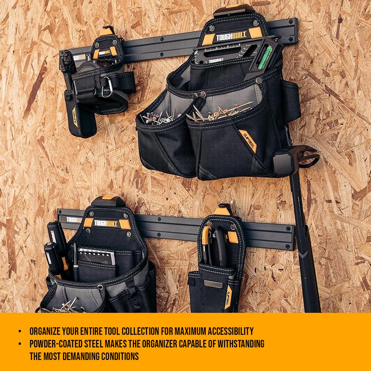 ToughBuilt - 24" Wall Organizer,Compatible with All ClipTech Pouches, Includes Screws & Wall Anchors, Powder-coated Steel - (TB-53) ToughBuilt