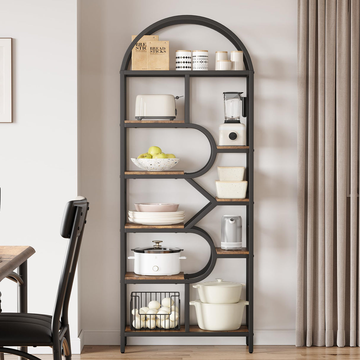 IDEALHOUSE Bookshelf 6 Tier Arched Bookcase 81.7in Tall Display Racks Geometric Open Storage Shelf Unique Book Rack Metal Frame Large Modern Book Shelf for Bedroom, Living Room, Home Office IDEALHOUSE
