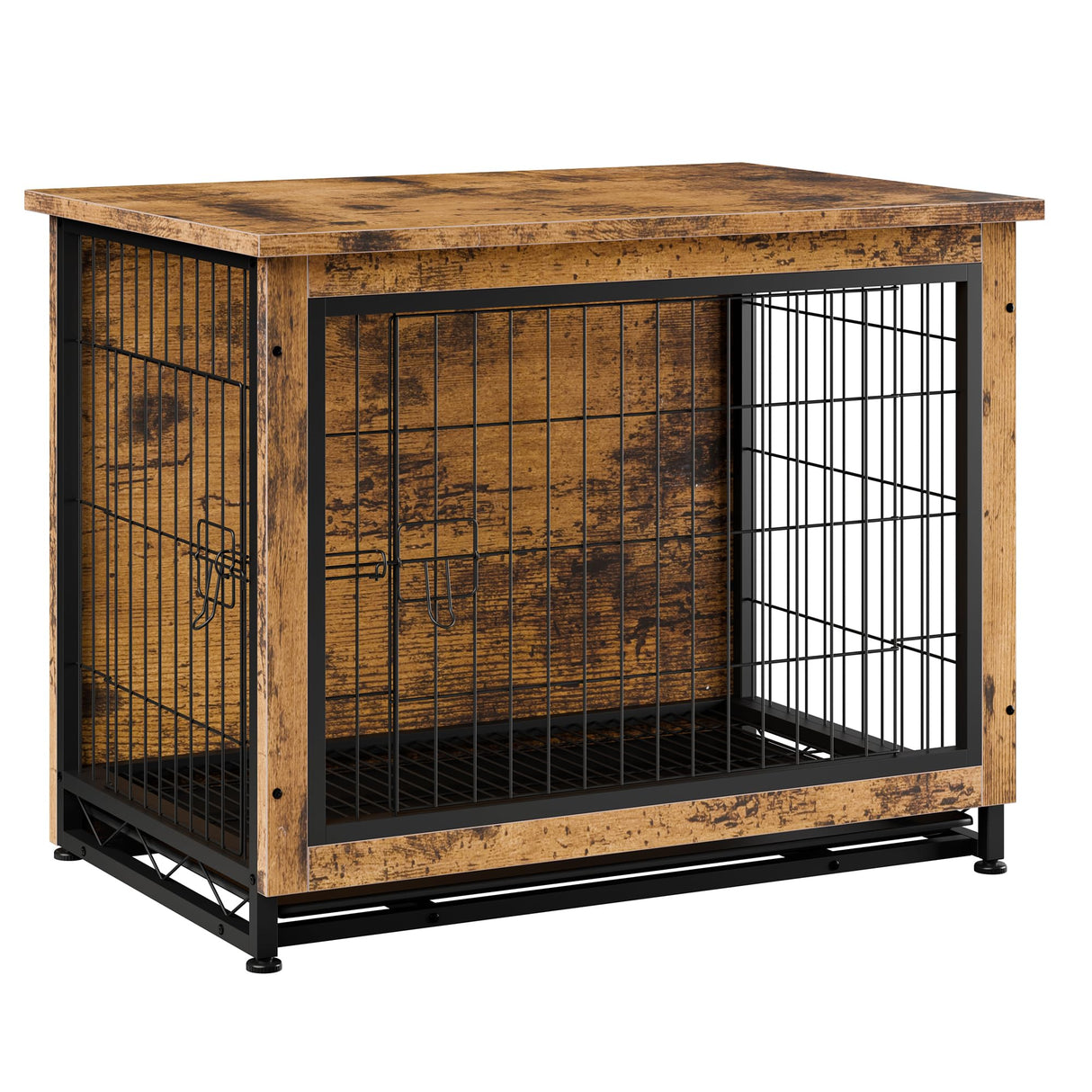 Vongrasig Dog Crate Furniture, Side End Table, Modern Wooden Kennel for Dogs Indoor, Heavy-Duty Dog Cage with Multi-Purpose Removable Tray, Double-Door Dog House, Rustic Brown Vongrasig