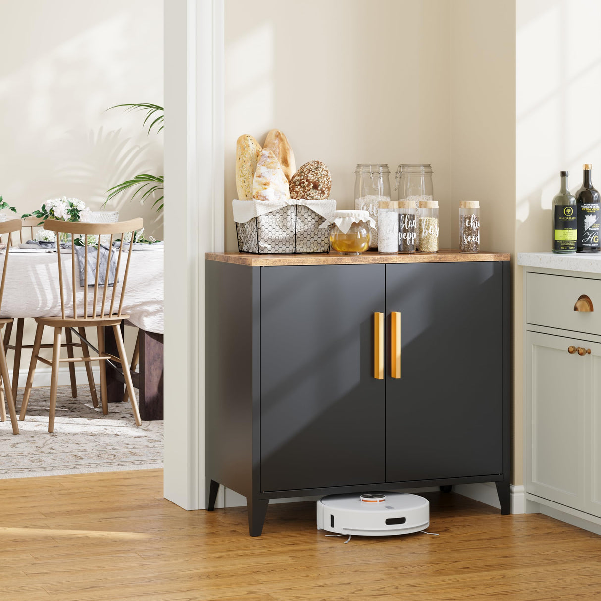 Letaya Storage Cabinet with 2 Doors,Metal Small Buffet Sideboard Cabinet for Entryway, Kitchen, White (Black) Letaya