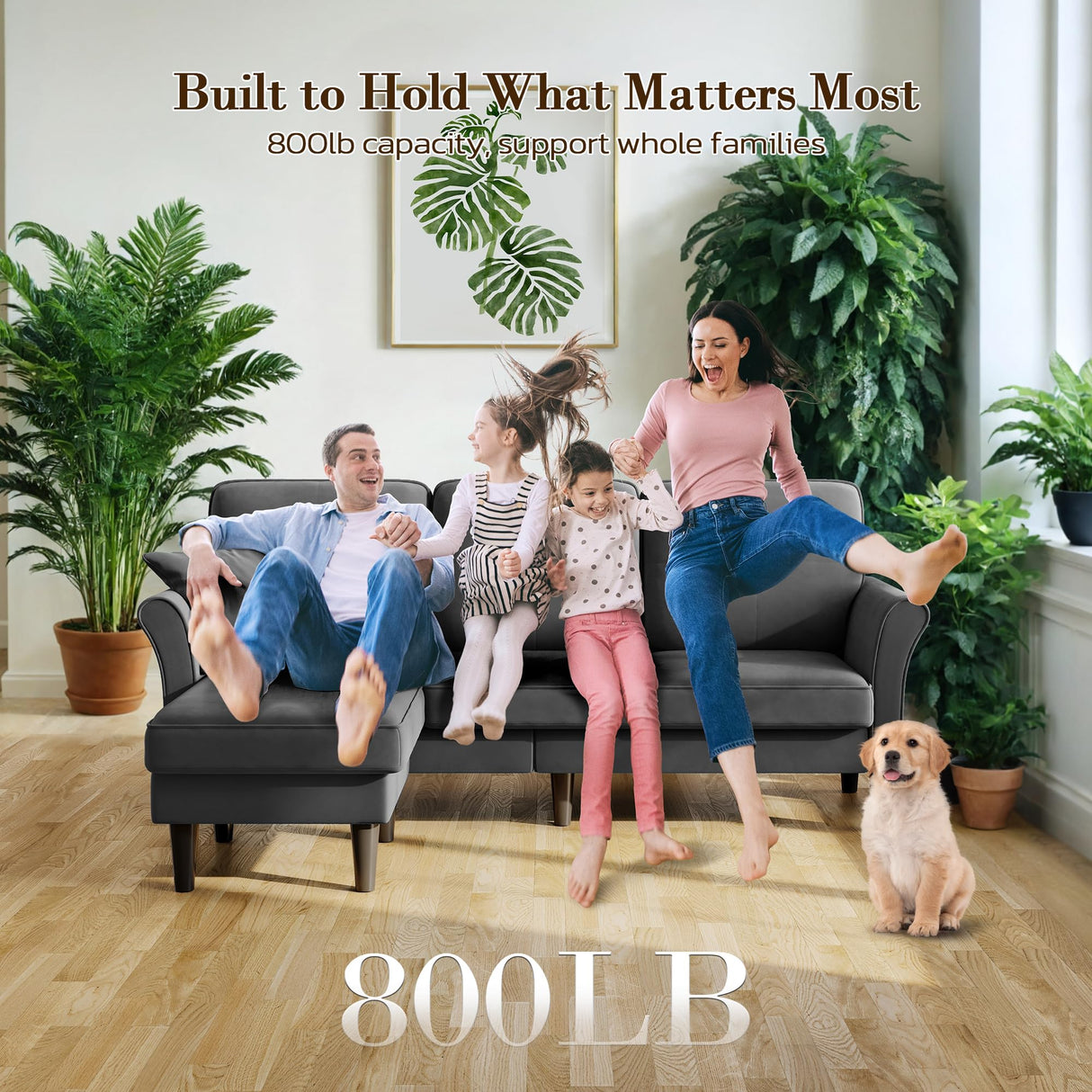 Welzona Sectional Couches for Living Room, 83" Velvet Modern 3 Seater Sofa, L Shaped Couch with Ottoman, Small Sectional Couch Sofas for Living Room, Bedroom, Apartment, Office, Grey Sofa Welzona