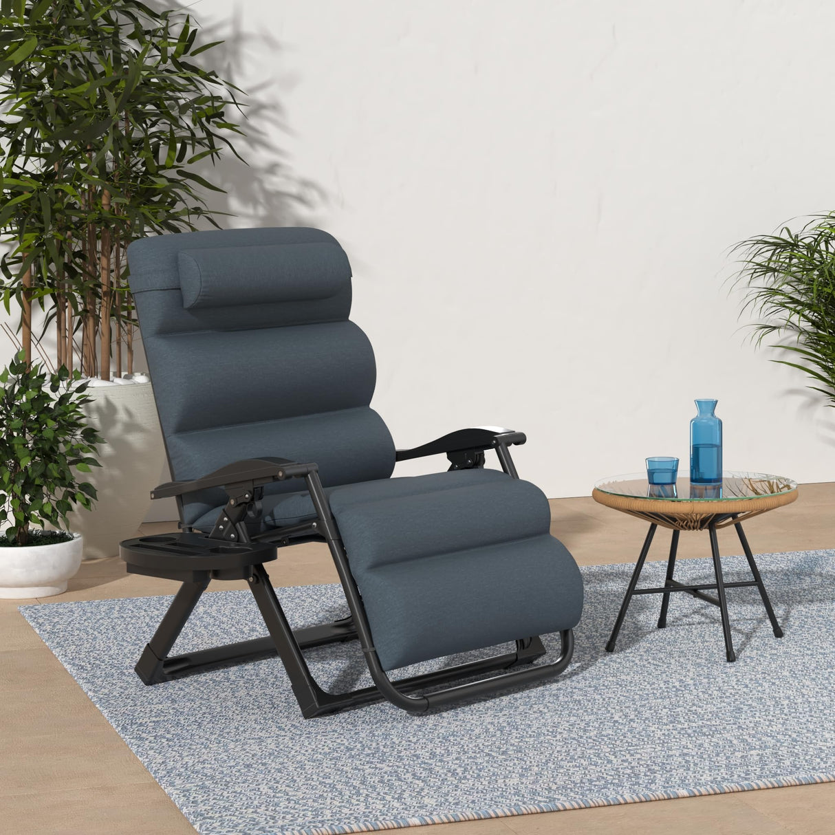 Best Choice Products Oversized Zero Gravity Chair, Folding Outdoor Patio Recliner, XL Anti Gravity Lounger w/Removable Cushion, Cup Holder, Side Tray, 350lb Capacity - Graphite Blue Best Choice Products