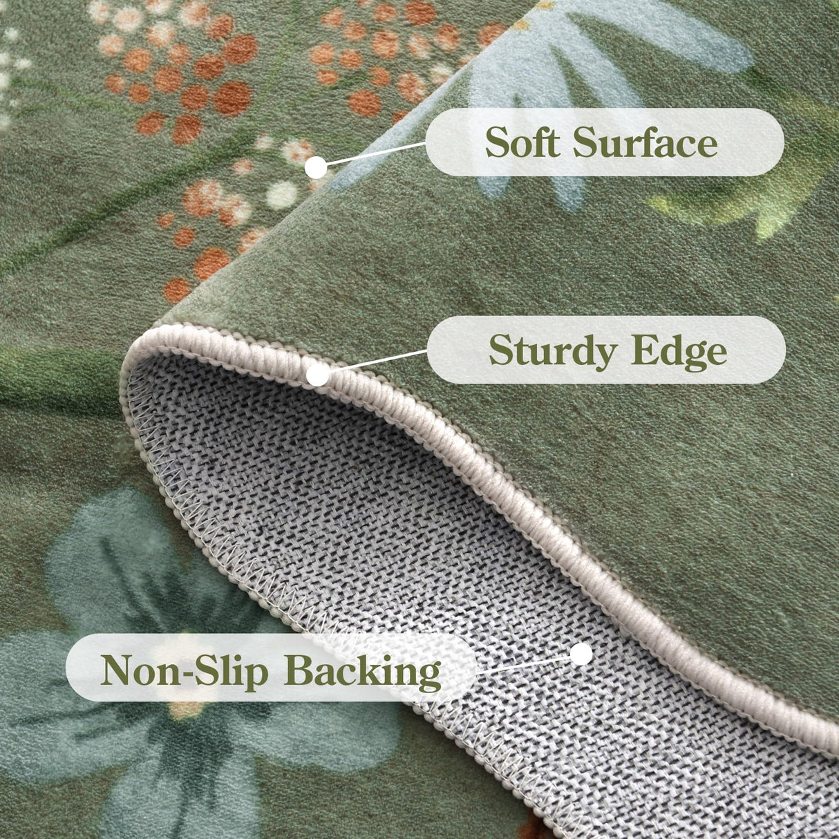 Lahome Floral Runners for Hallways, 2X6 Kitchen Runner Rug Ultra-Thin Soft Rug, Non-Slip Washable Rug Runner Stain Resistant Boho Rug Low-Pile Carpet Runner for Laundry Bathroom Bedroom(2x6ft,Green) Lahome