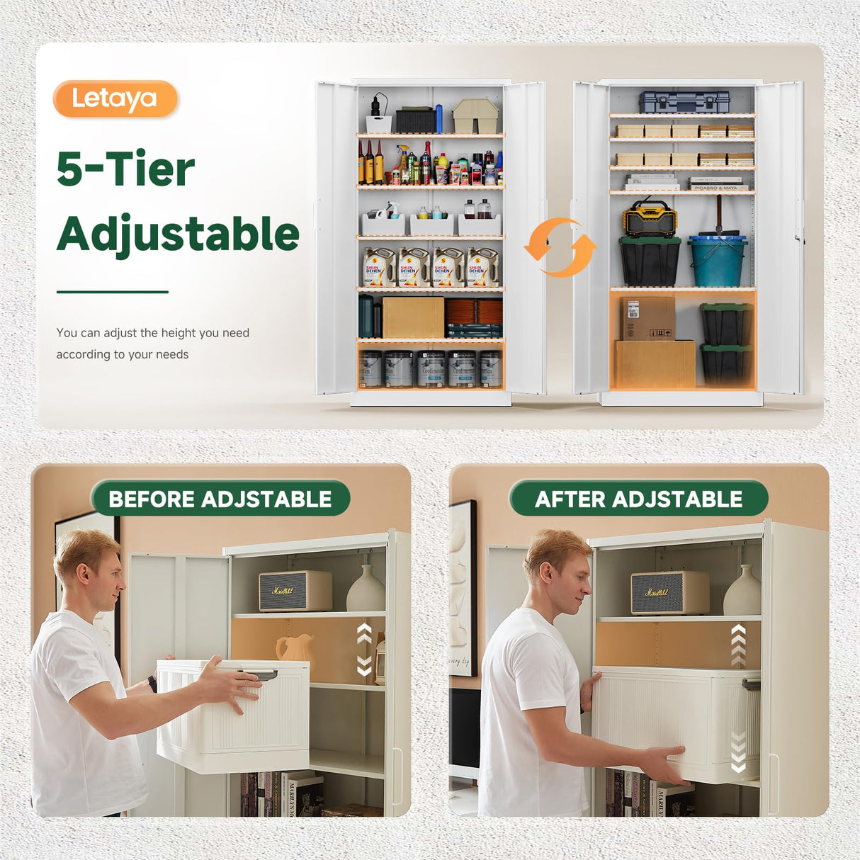 Letaya Metal Storage Cabinet with Lock Door Adjustable Shelf,72" Steel Lockers for Office, Home,School,Kitchen,Garage Tool Utility Cabinet (2 Door-White) Letaya