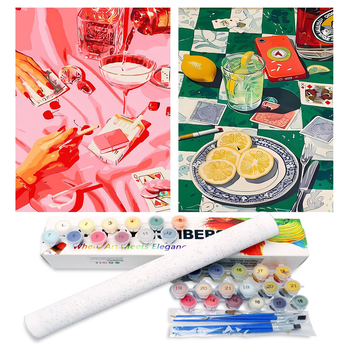 2 Pack Paint by Number Adults, Poker Paint by Numbers Kit for Adults Beginners, DIY Crafts Acrylic Painting by Number Kits Couple for Gifts Home Decor 12x16 Inch hkejoi