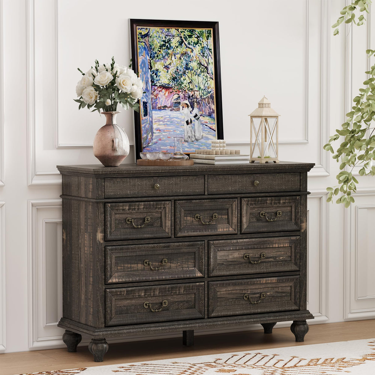 Yechen Farmhouse 9 Drawer Dresser for Bedroom - 47" Wide Modern Chest of Drawers, Rustic Thickened Wooden Dressers, Dressers Organizer for Living Room, Bedroom, Hallway Yechen