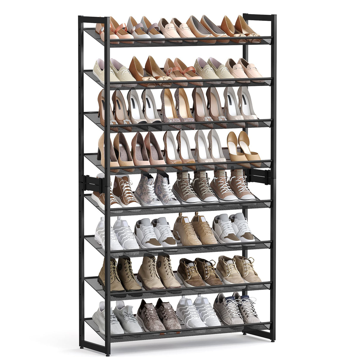 SONGMICS Shoe Rack, 8-Tier Shoe Organizer, Metal Rack for Garage, Set of 2, 4-Tier Stackable Shelf, with Adjustable Flat or Angled Shelves, 32-40 Pairs, Ink Black ULMR08B SONGMICS