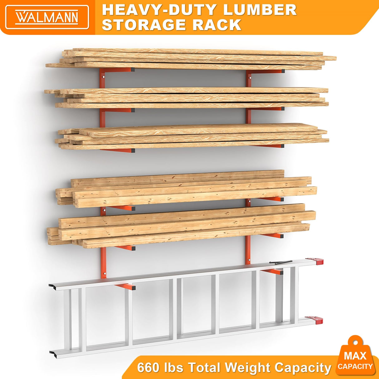 WALMANN Garage Wall Mounted Lumber Storage Rack, Overhead Heavy Duty Lumber Rack for Woodworking Shop(1 Pair) WALMANN