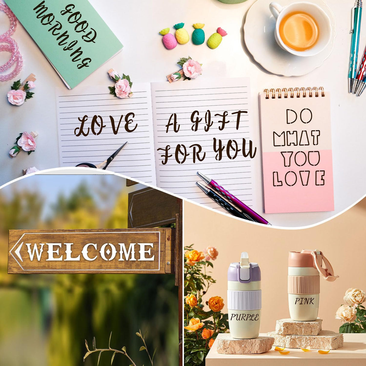 36 Pieces Letter Stencils, 4 x 7 Inch Alphabet Stencil Reusable Plastic Numbers Symbol Templates Kit for Painting on Wood, Canvas, Fabric, Rock, Chalkboard, Sign, DIY Art Projects(Letter) eageus