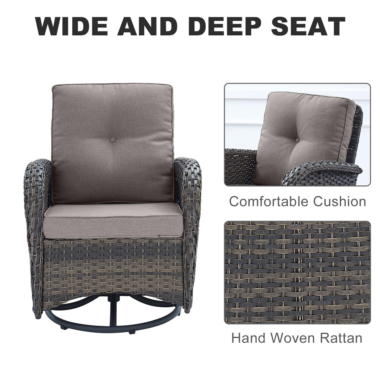 HUMMUH 5-Piece Patio Furniture Wicker Outdoor Conversation Set,All-Weather Rattan Swivel Chairs Bistro Set with Loveseat Coffee Table for Backyard,Poolside,Deck(Brown/Grey) HUMMUH