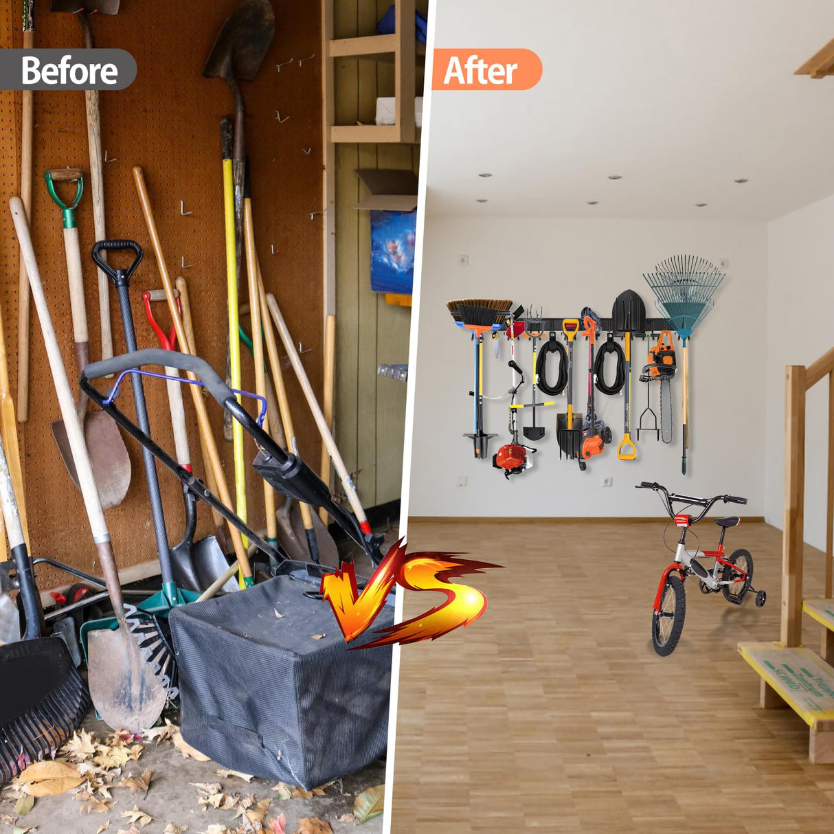 Gatsowm Garage Tool Organizer Wall Mounted, 64 Inches Adjustable Garden Tool Organizer Rack, 20 Pcs Heavy Duty Yard Tool Organizer Hold Up to 900lbs Gatsowm