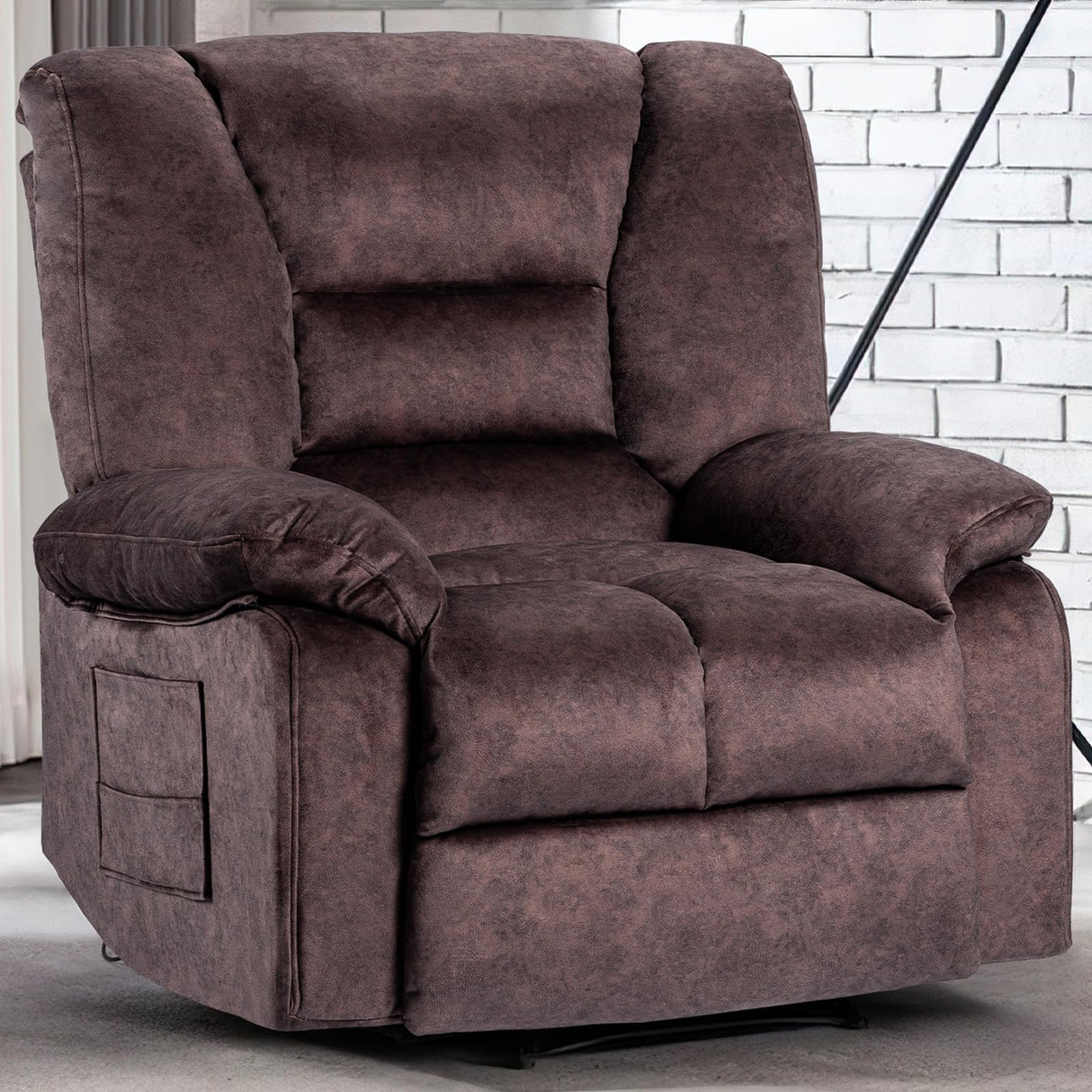 Fabric Lazy Boy Recliner Chair for Bedroom, Manual Reclining Chairs for Adults,Brown Recliner Chair with Adjustable Backrest & Foootrest/Overstuffed Cushion, Havy Duty (Brown) HRVEOCEI