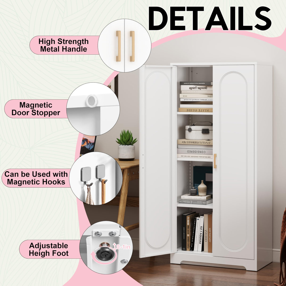 UNICOLY 60" Metal Pantry Cabinet, Storage Cabinet with Doors and Shelves, Cupboard with Adjustable Leveling Foot, for Laundry, Living Room, Bathroom, Dinning Room, Assembly Required, White UNICOLY