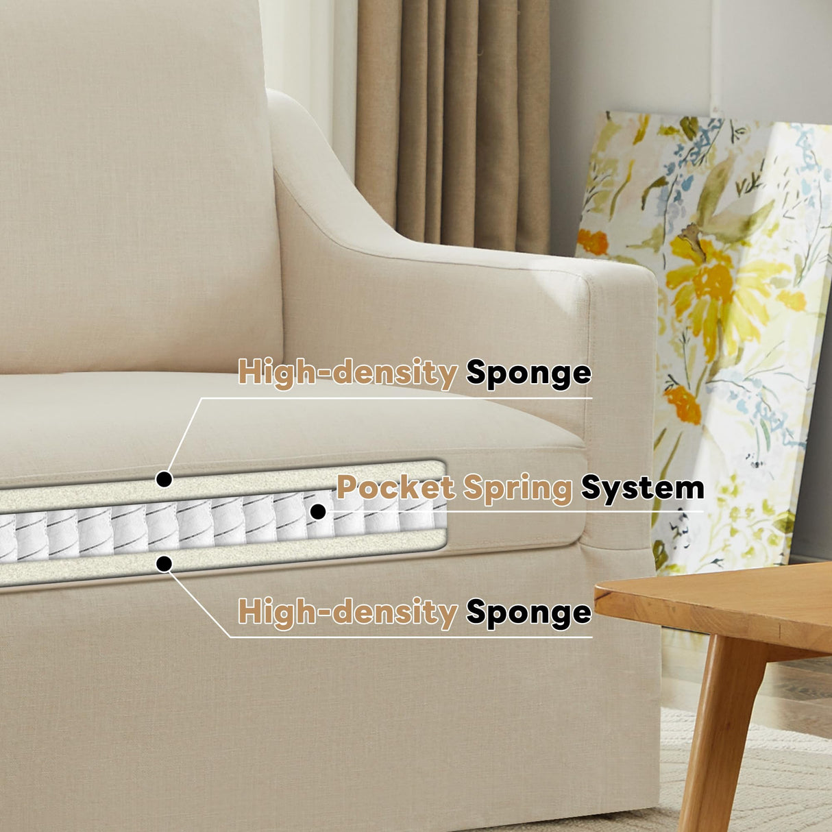 Tbfit 51" Loveseat Couch, Slipcovered Sofa, Small Sofas with Removable Cover, Pocket Spring Cushion, Mini Couches, Living Room Furniture for Home, Apartment, Farmhouse, Beige Tbfit