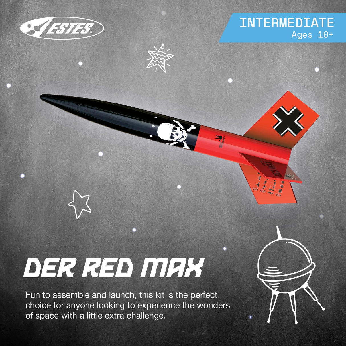 Estes 0651 Der Red Max Rocket-Building Kit, Intermediate Flying-Rocket-Model Kit for Ages 10+ Estes