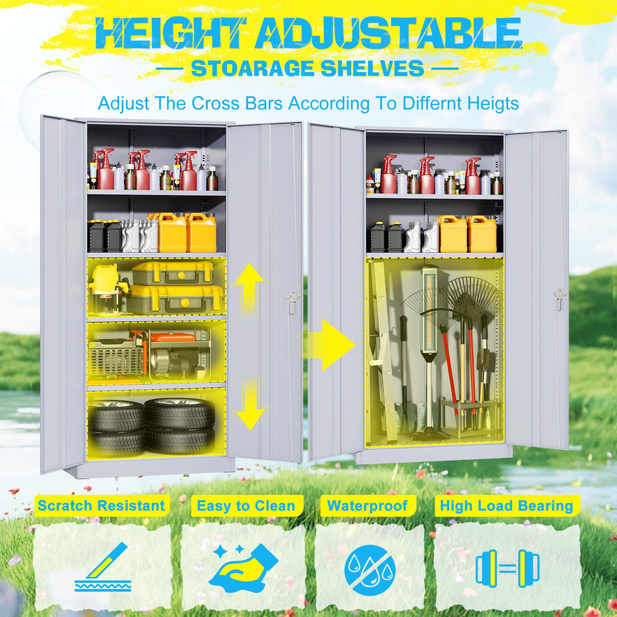 Pataku Metal Storage Cabinet, 72" Garage Cabinet with Doors and Shelves Lockable Steel Multifunctional Cabinets, File Cabinets for Home, Office, Warehouse(Dark Grey) Pataku