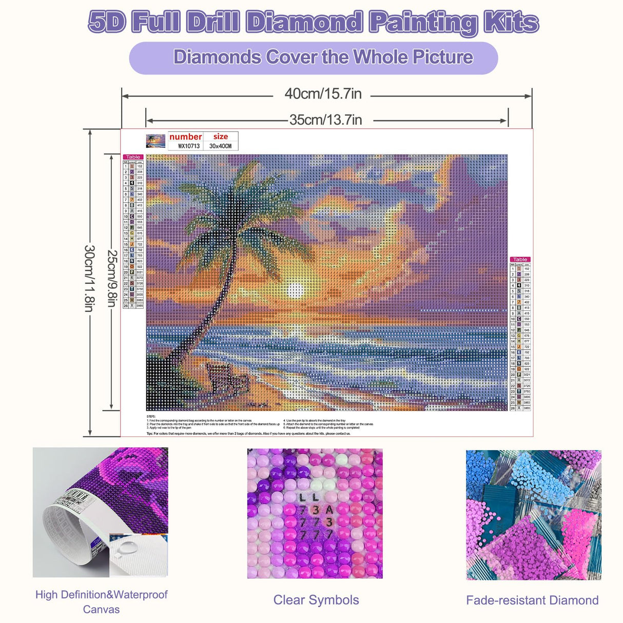 CEOVR Beach Sunset Diamond Painting Kits for Adults, Coconut Tree Diamond Art Dots 5D Full Drill DIY Gem Art for Beginner, Adult Crafts Kits Arts and Crafts, Wall Decor for Home Office 12x16in CEOVR