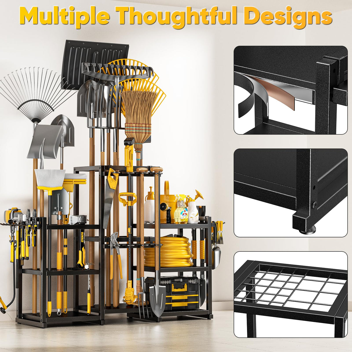 POKIPO 42" H Large Garden Tool Organizer, Holds Up to 86 Tools, Heavy Duty Yard Tool Organizer for Garage, 61“ Wide Lawn Freestanding Tool Storage Rack for Outdoor Shed Tool Rake, Shovel, Brooms POKIPO