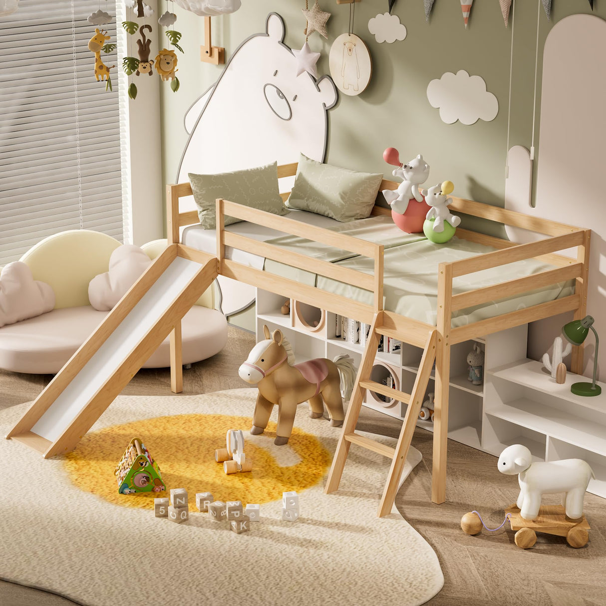 TOLEAD Twin Low Loft Bed with Interchangeable Slide and Ladder for Kids TOLEAD