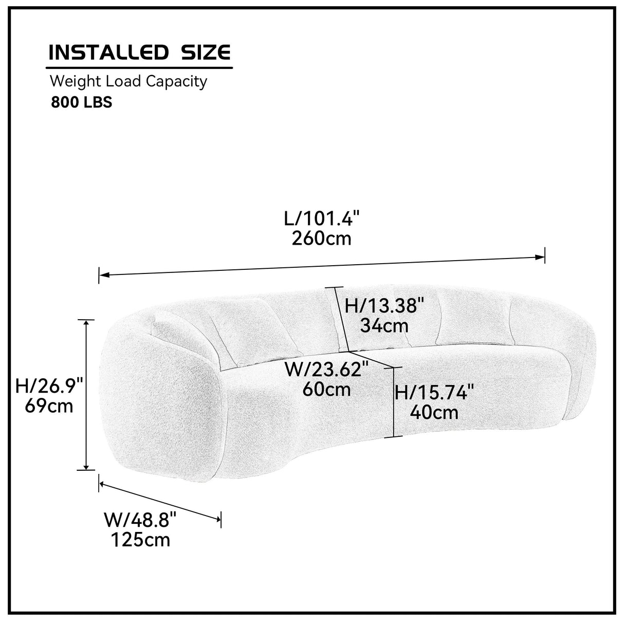 KEIKI 103" Boucle Half Moon Curved Sectional Sofa with 4 Throw Pillows, Modern 5-Seater Teddy Fleece Leisure Couch with Curved Backrest, Easy Assembly, for Living Room, Bedroom, Brown KEIKI