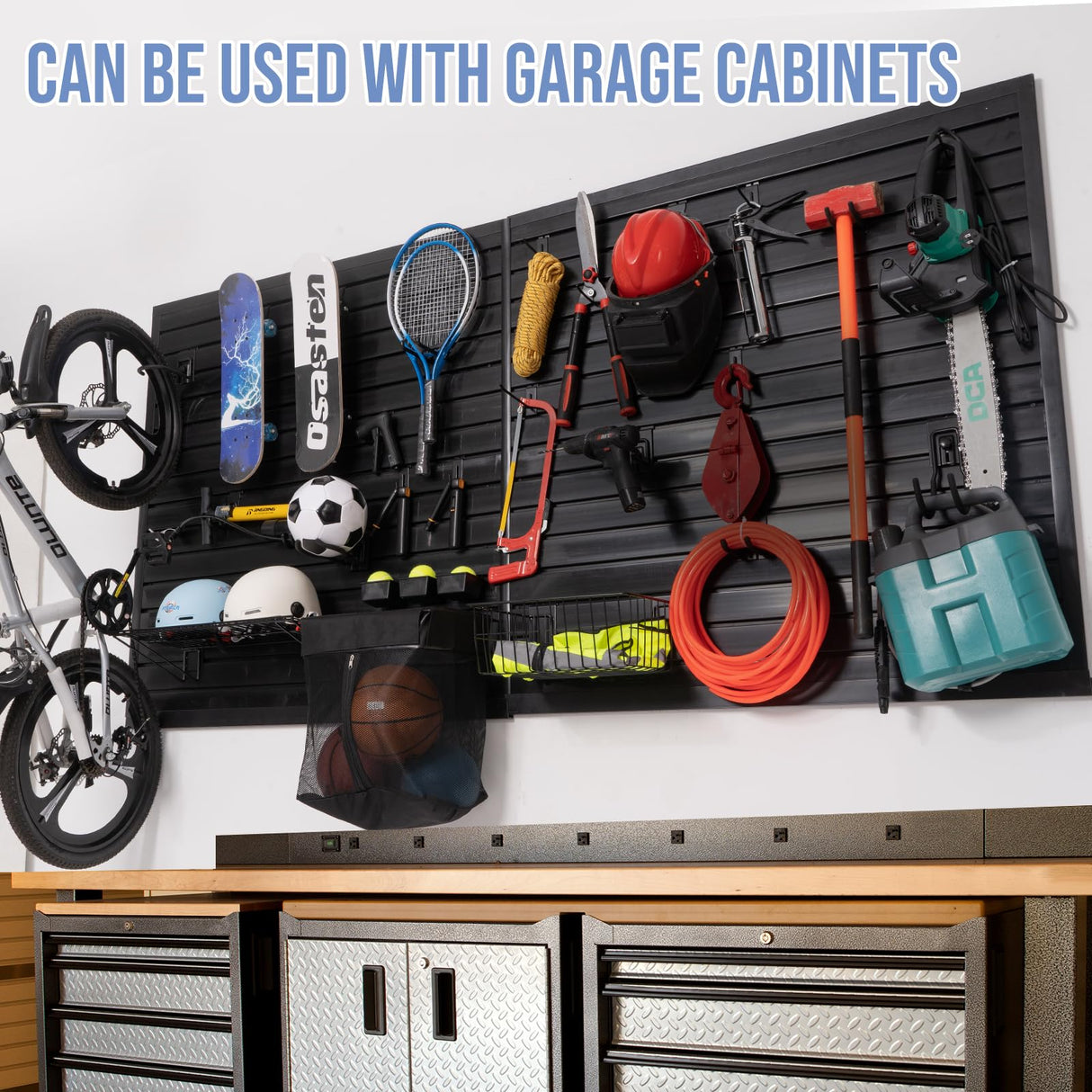 Slatwall Panels Garage Slat Wall Storage Systems 4'x2', Slat Wall Paneling Garage Wall Organizer, Black Slat Board PVC Wall Panels Slatwall Displays Garage Tool Organizer Wall Mount Ladder Bike Rack HODURWALL