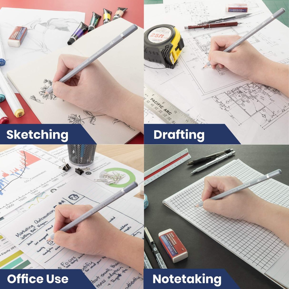 Pacific Arc Premium Graphite Drawing Pencils for Artists, Soft Pack - Professional Pencils for Drawing, Drafting, Sketching and Shading 12 Pk. - Great Non Toxic Art Supplies Set for Adults and Kids Pacific Arc