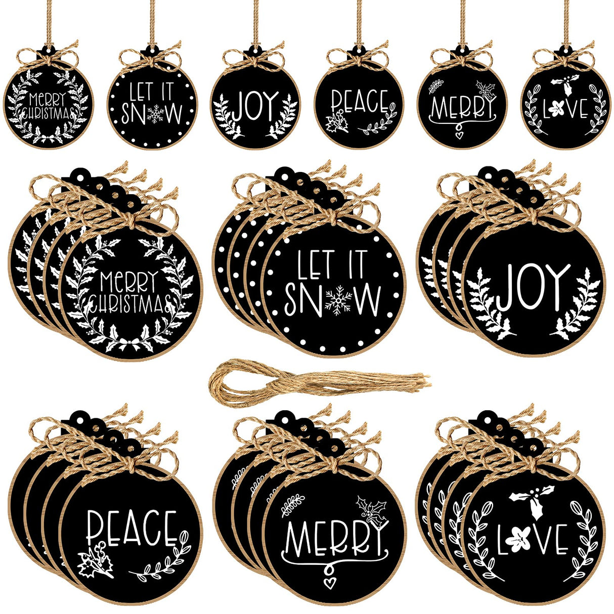 24 Pieces Wooden Christmas Ornaments Hemp Rope Wood Slices Painted Cutouts Tree Hanging for Indoor Outdoor Decoration (Simple Style) Jetec