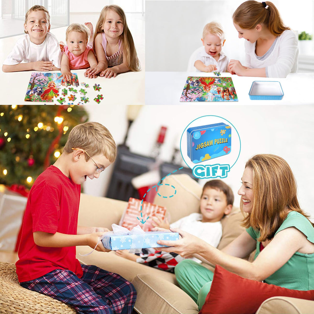 LELEMON 60 Pieces Jigsaw Puzzles for Kids Ages 4-8 Princess and Unicorns Puzzles Boys Girls Children Learning Educational Puzzles Portable Box Pack Toy LELEMON