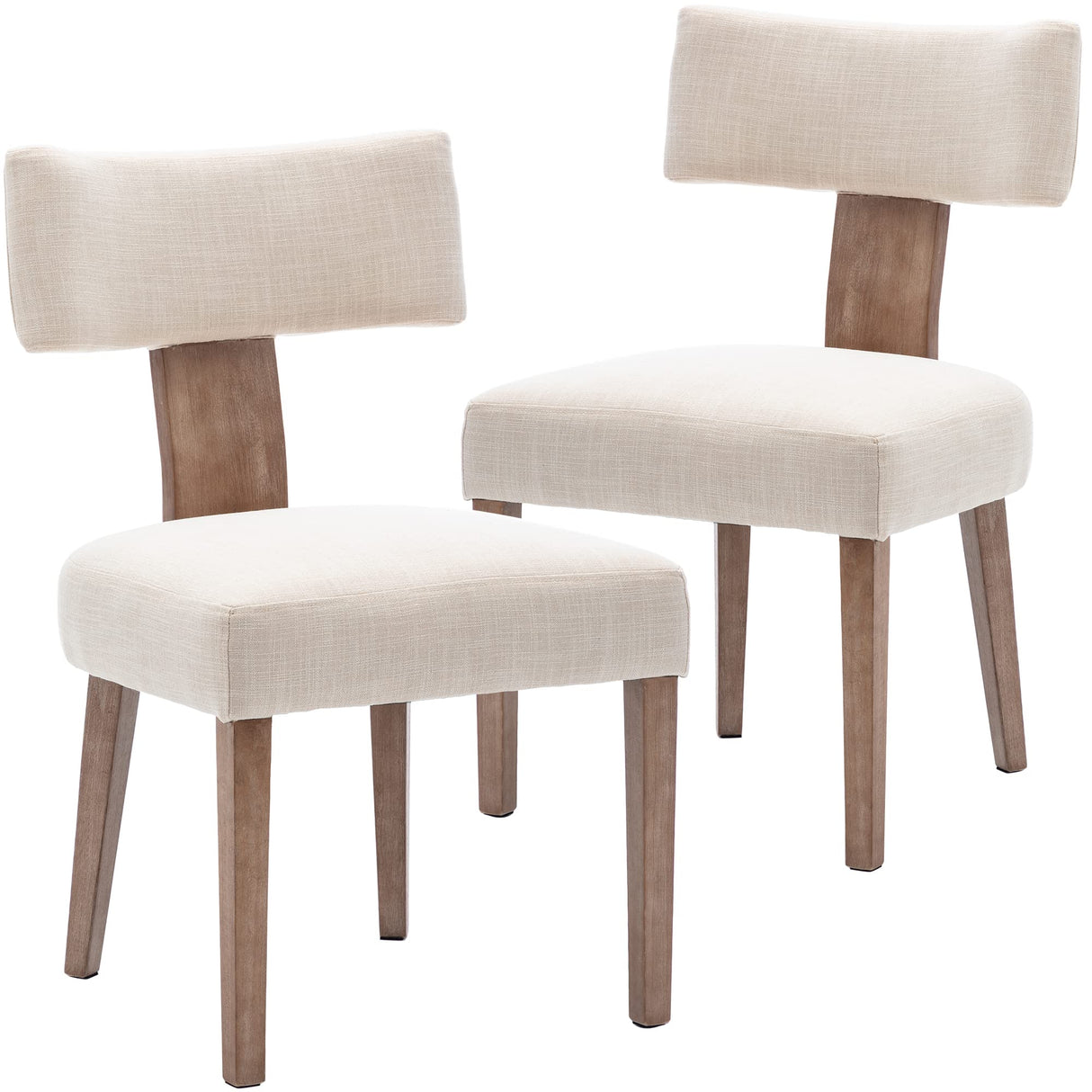 Wahson Beige Dining Chairs Set of 2, Comfy Upholstered Modern Farmhouse Kitchen Chairs with Wood Legs, Linen Fabric Dining Chairs with Curved Wingback for Living Room Bedroom Wahson
