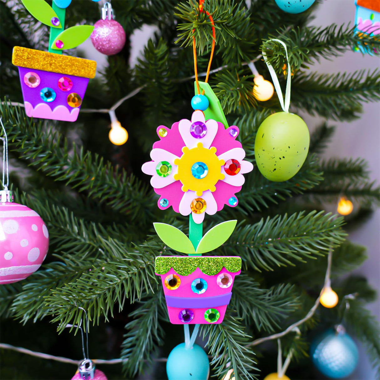 Winlyn 24 Sets Potted Flower Craft Kits DIY Potted Flower Ornaments Decorations Tulip Sunflower Foam Stickers Arts and Crafts for Kids Classroom Activities Birthday Spring Summer Camping Party Favors Winlyn