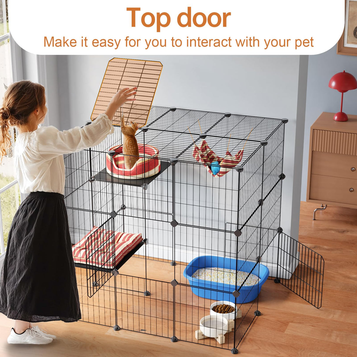Oneluck 3-Tier Cat Cages Indoor Enclosure DIY Cat Playpen Catio Detachable Metal Wire Kennels Cats Crate Large Extra Exercise Place Ideal for 1 Cat,35.4 Inches Oneluck