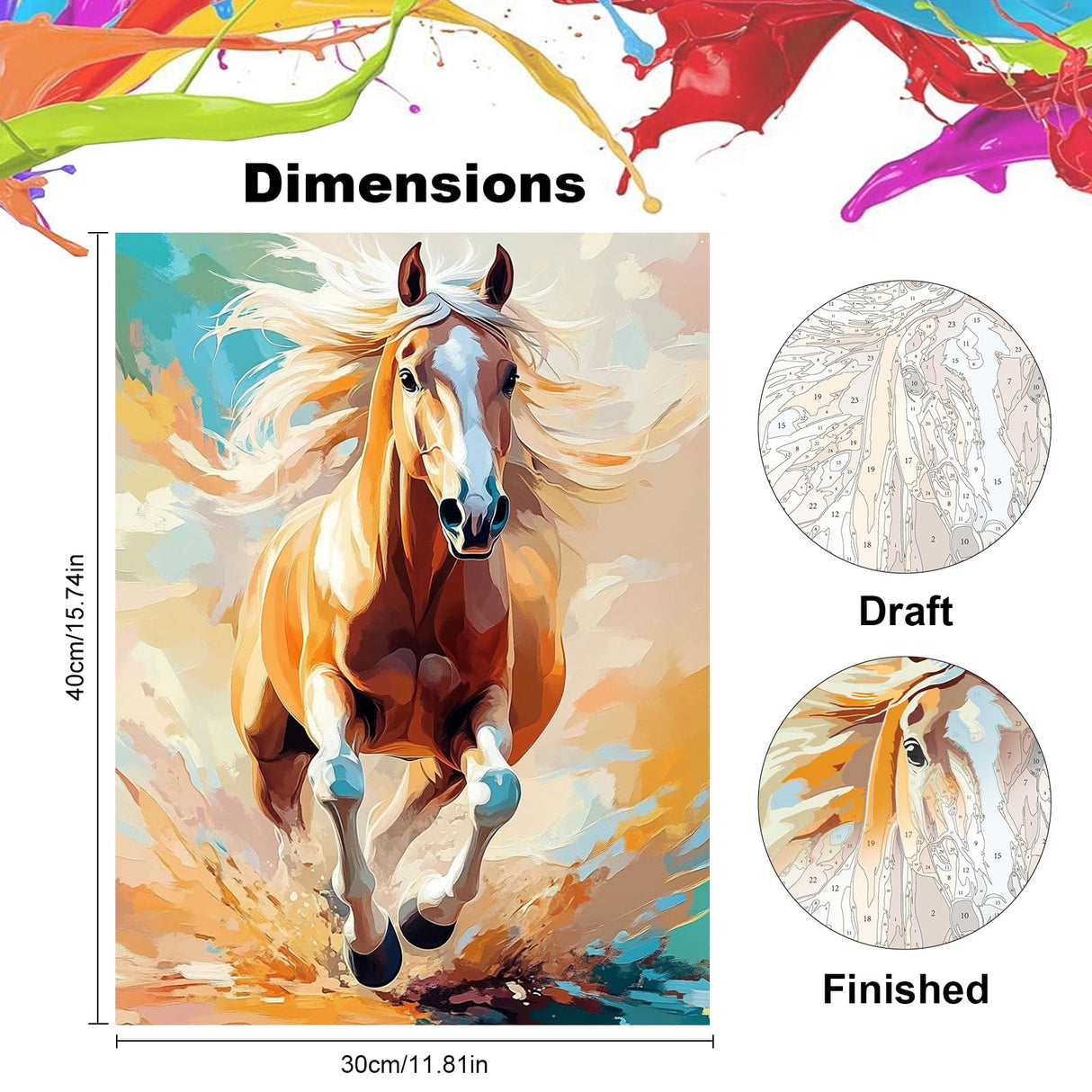 NEWENMO Horse Paint by Numbers Kit for Adults,Paint by Numbers on Canvas Unframed,DIY Oil Painting Perfect for Beginner, Craft, Hobbies and Home Wall Decor 12x16 in NEWENMO