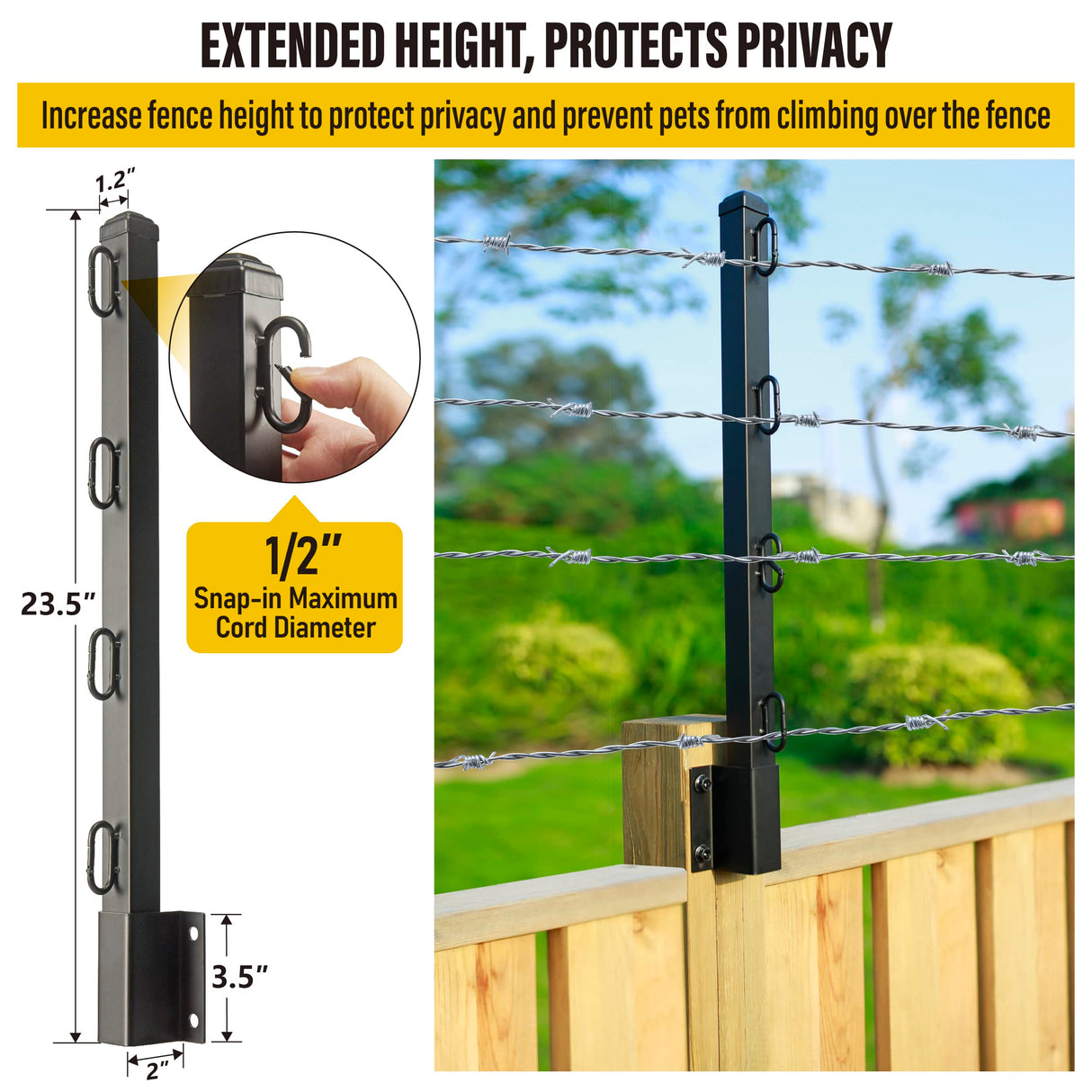 Epcee Fence Post Extender, 23.5" Fence Barbed Wire Extend Arm,for Outdoor Fences to Increase Height, Protect Privacy and Pets Jumping Off (Wooden Wall-4 Pack) Epcee