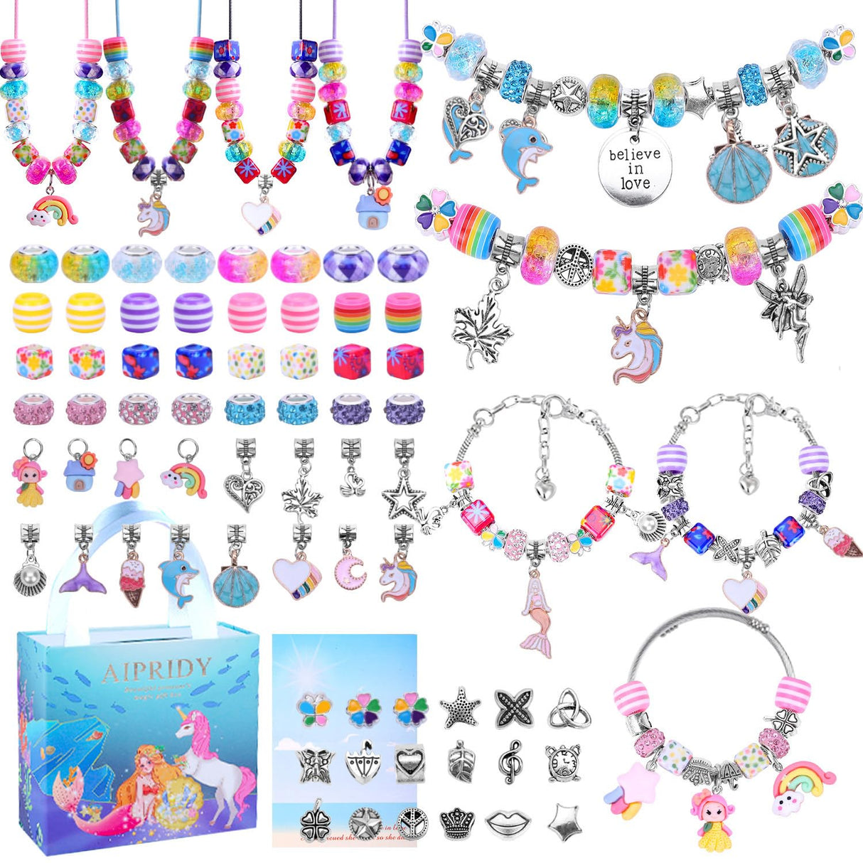 AIPRIDY Charm Bracelet Making Kit,Unicorn Mermaid Crafts Gifts Set Can Inspires Imagination and Creativity,Jewelry Making Kit Perfect Gifts for Girls 5-12 Years Old (84 Pieces) AIPRIDY
