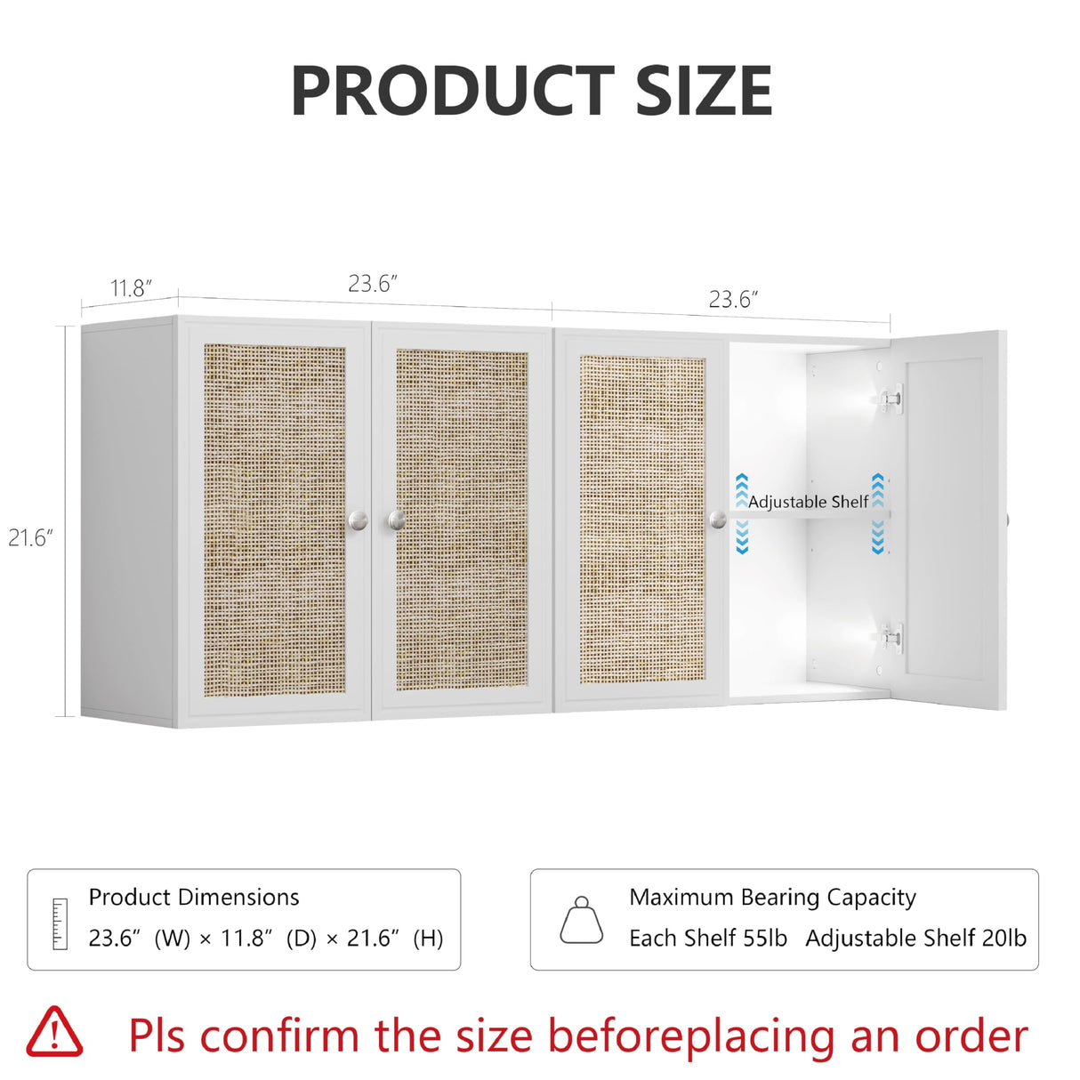 Furnaza Rattan Wall Cabinets Set - Kitchen Wall Mounted Storage Cabinets with 2 Paper Rattan Doors and Shlelf Adjustable in Laundry or Bathroom Over The Toilet,One Set of 2 Pcs, in White Furnaza