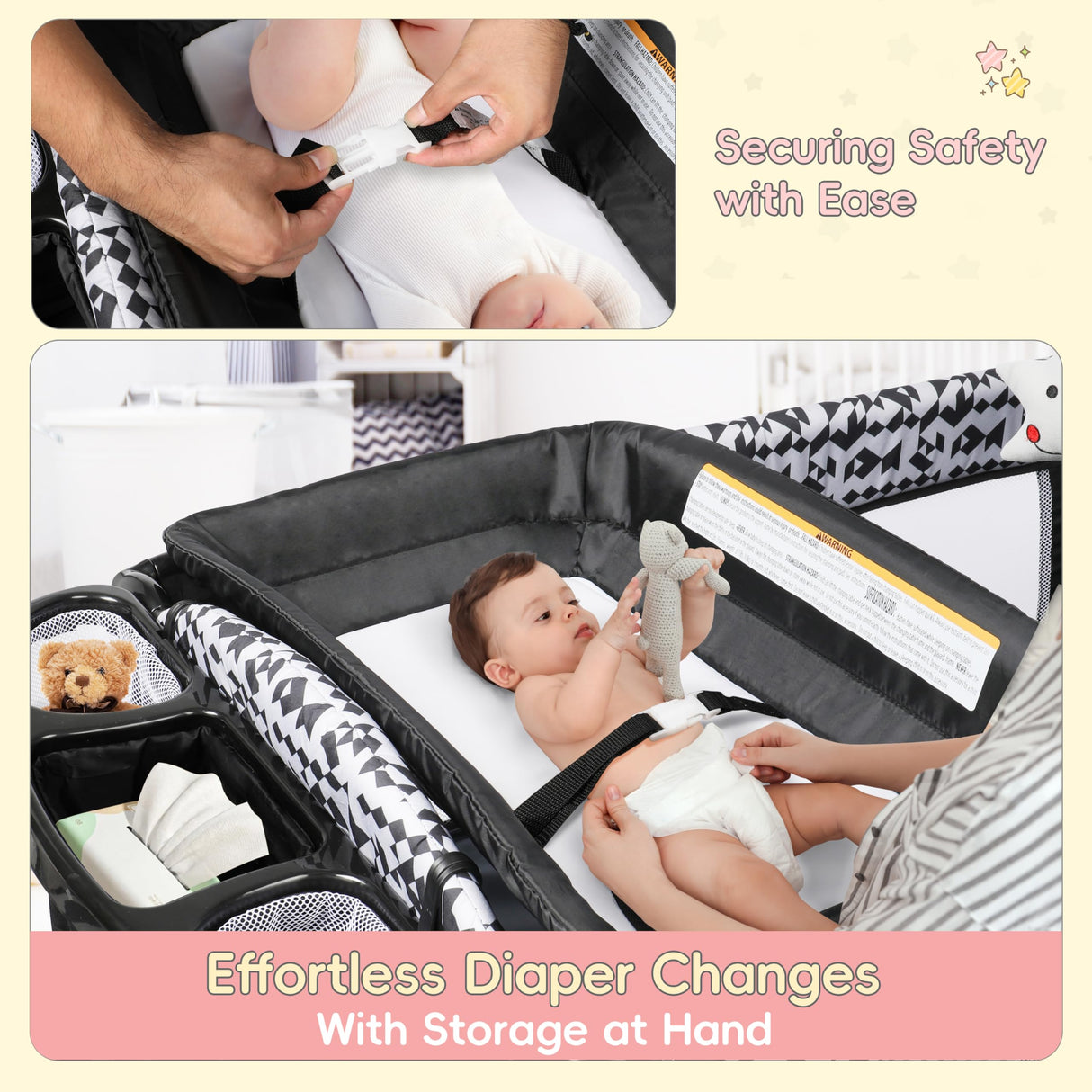 Xilingol 5-in-1 Baby Bassinet Bedside Sleeper, Baby Pack and Play with Changing Table, Portable Baby Crib with Carry Bag, Cosleeper Bassinet Attach to Bed for Newborn to Toddlers Xilingol