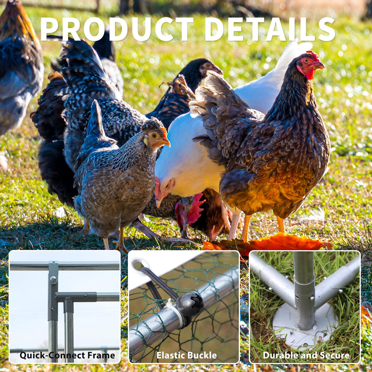 NUGRIART Large Metal Chicken Coop Walk-in Poultry Cage with Water-Resident and Anti-UV Cover Duck Rabbit Cat House Outdoor Chicken Run Pen with Flat Roof Cage NUGRIART