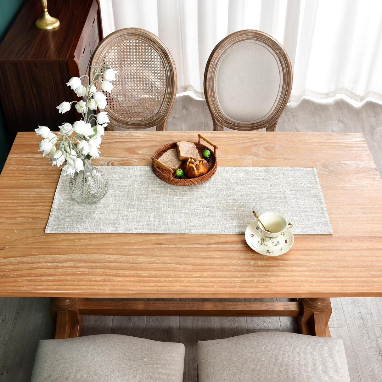 Farmhouse Rustic Faux Linen Table Runner Neutral Beige Table Runners Double Layer Reversible Rectangle Runners for Daily Use Kitchen Dining Banquet Holiday 13x36 Inch NEWISHER