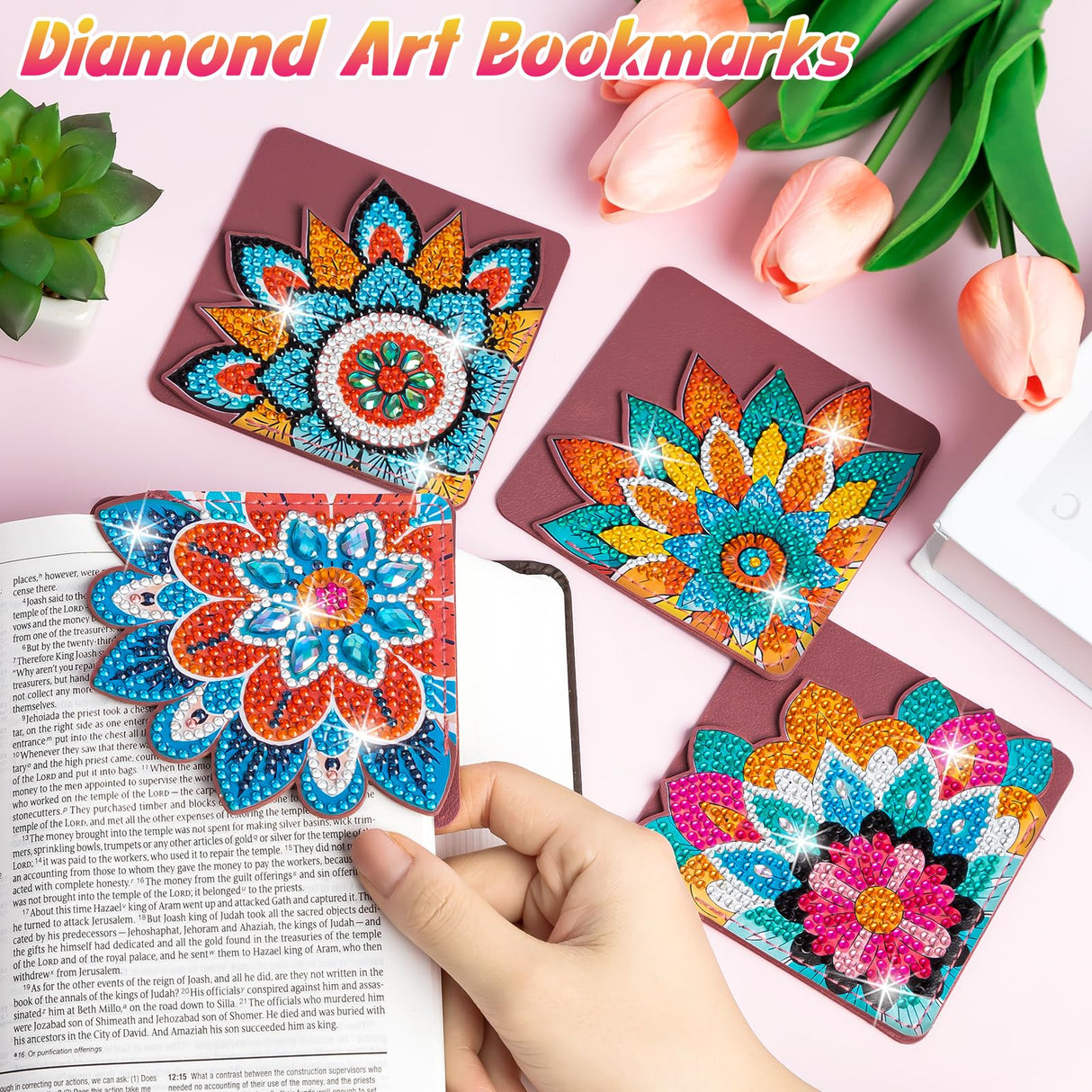 Wivico 4 pcs Diamond Painting Bookmarks, DIY Diamond Art Kits for Adults, Book Corner - Protecting Bookmark Craft Supplies Kits for Book Lovers(Mandala Lace) Wivico