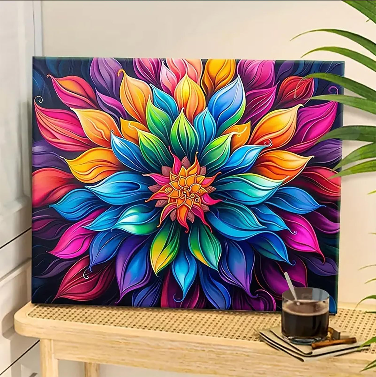 MaiMMaledy Paint by Numbers Kit for Adults Beginners Canvas Pictures with Framed Drawing Painting Acrylic Pigment with Wooden Triangle Easel Colorful Flowers 8Wx12L inch MaiMMaledy