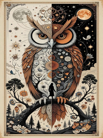 Owl Diamond Art Kits for Adults,Sun and Moon Diamond Painting Kit for Beginner,5D Diamond Painting DIY Full Drill Diamond Dots Diamond Painting with Tools,Gem Craft for Home Wall Decor 11.8x15.7in