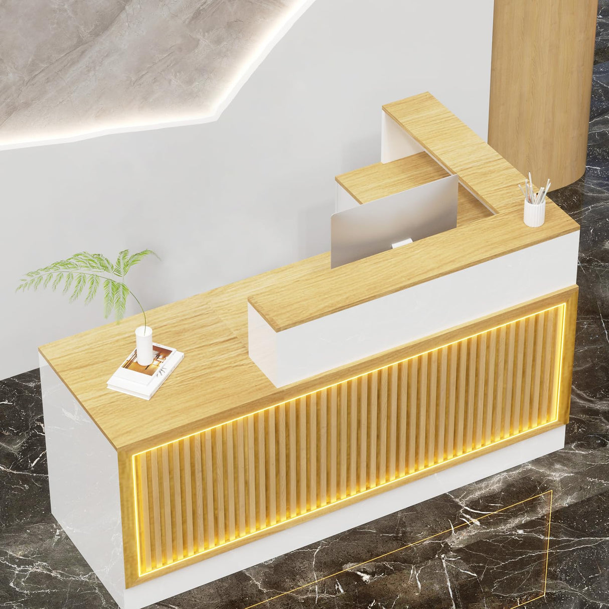 L Shaped Reception Desk, Solid Wood Front Desk with Counter & Lockable Drawers, Retail Checkout Customer 2 Person Secretary Desks for Home Office Lobby Store (63in,Left) Generic