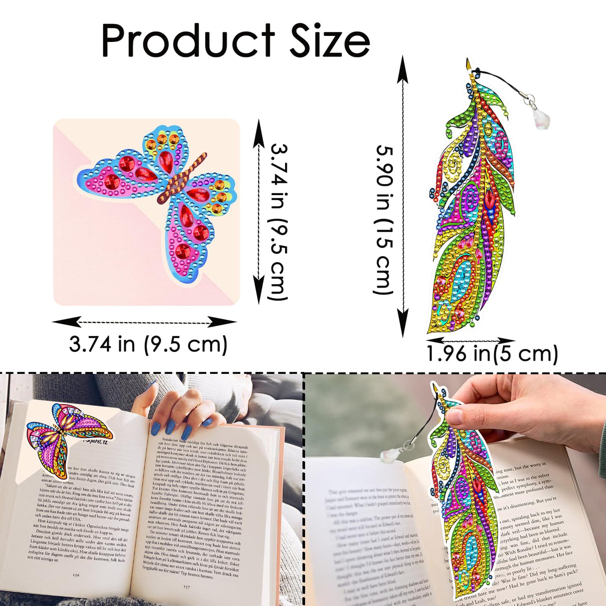 TDOOW 8 PCS Diamond Art Painting Bookmarks for Adults, Feather Diamond Art Bookmarks, Butterfly Corner Painting Book Mark Kits Craft DIY Diamond Art Kits Gem Small Dotz Gifts TDOOW