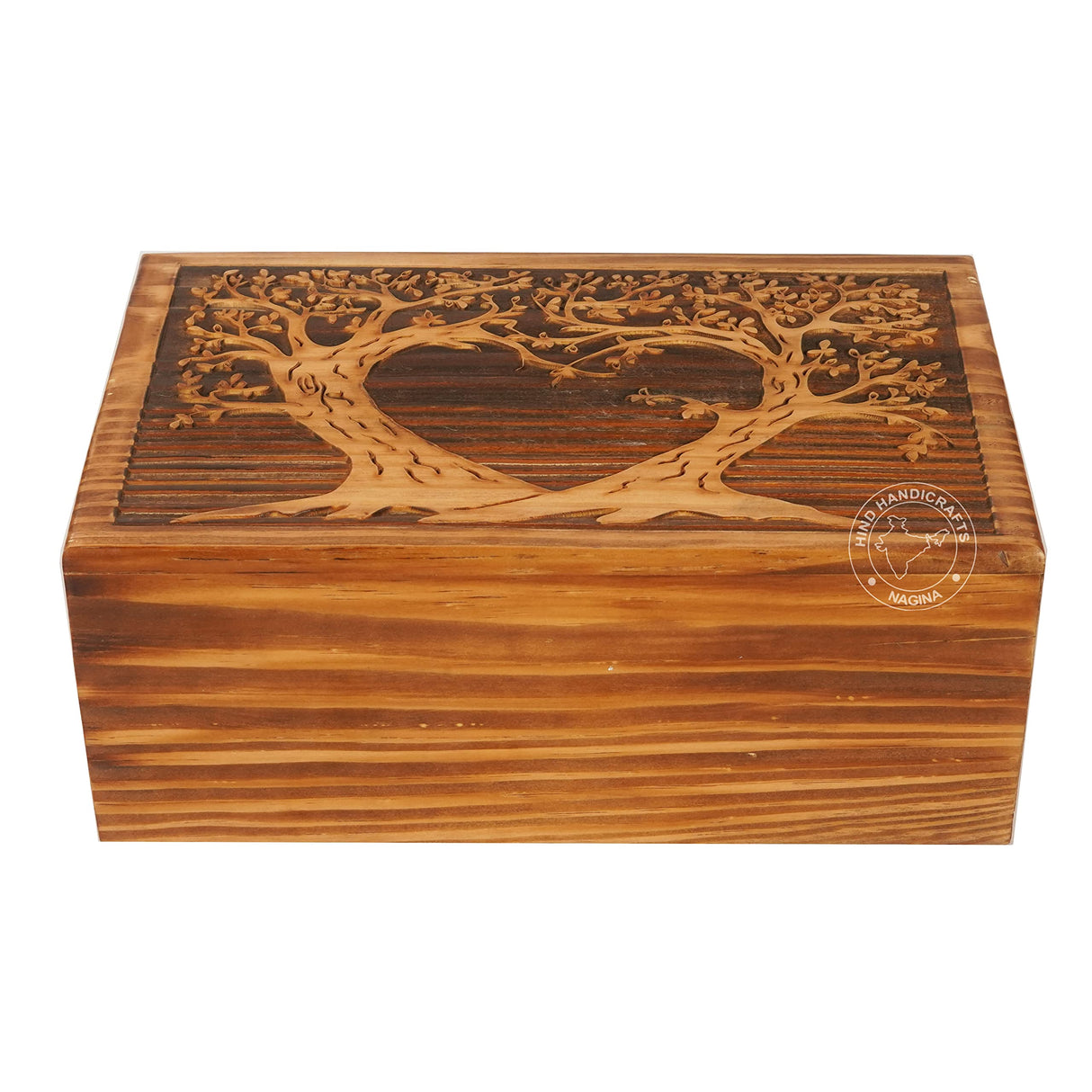 Hind Handicrafts Wooden Box Funeral Cremation Urns for Human Ashes Adult Large - Burial Urns for Columbarium - Tree of Life Flying Bird (250 Cubic Inches, Twin Tree - Heart) Hind Handicrafts