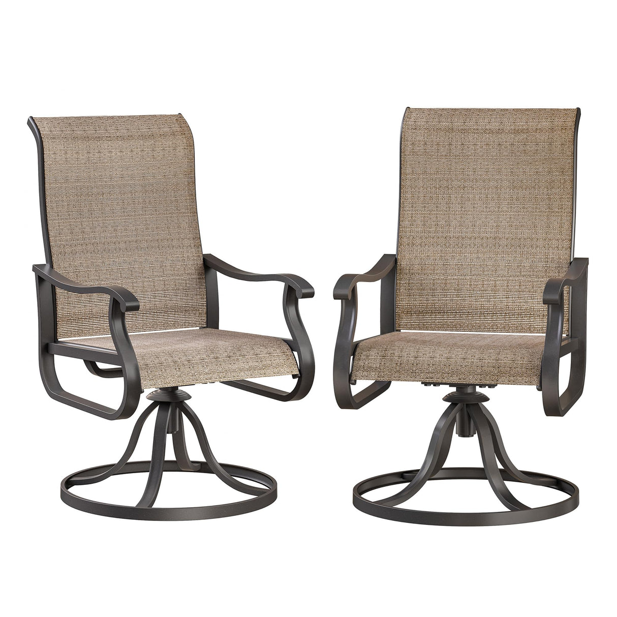 VONZOY Patio Swivel Chairs Set of 2, Outdoor Dining Chairs with High Back, All-Weather Swivel Rocker Chair for Lawn, Porch or Garden (Brown) VONZOY