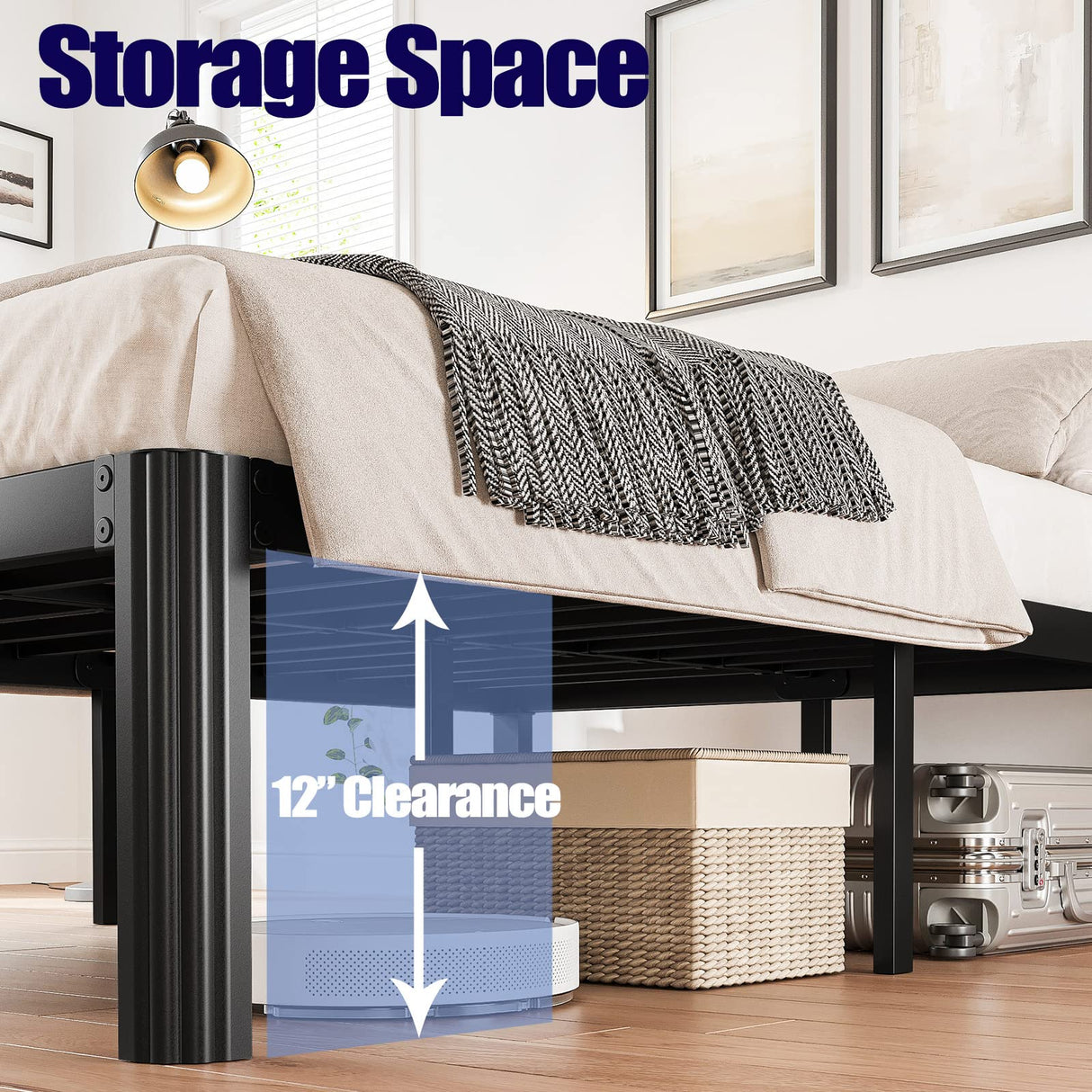 Hunlostten 14in Heavy Duty Twin Bed Frame No Box Spring Needed, Metal Platform Bed Frame Twin with Round Corners, Easy Assembly, Noise Free, Black Hunlostten